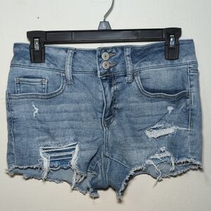 So Low-Rise Shortie Distressed Denim Blue Jean Shorts Junior Women's Size 7 / 28